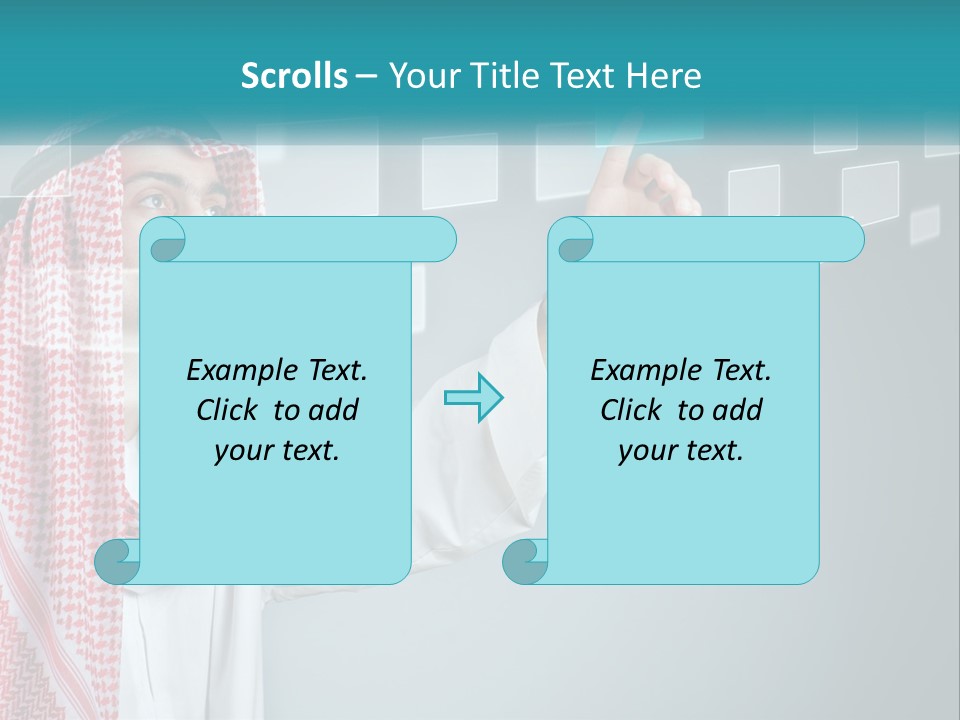 A Man In A Headscarf Is Pointing To A Screen PowerPoint Template