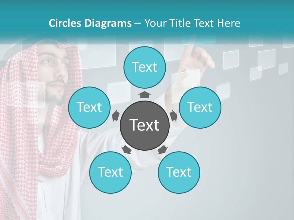 A Man In A Headscarf Is Pointing To A Screen PowerPoint Template