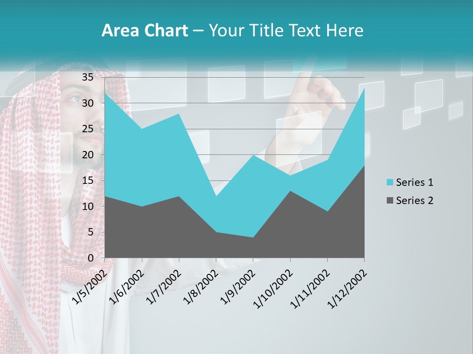 A Man In A Headscarf Is Pointing To A Screen PowerPoint Template