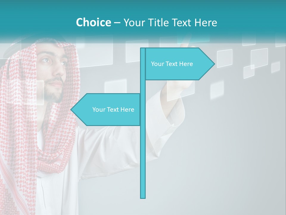 A Man In A Headscarf Is Pointing To A Screen PowerPoint Template