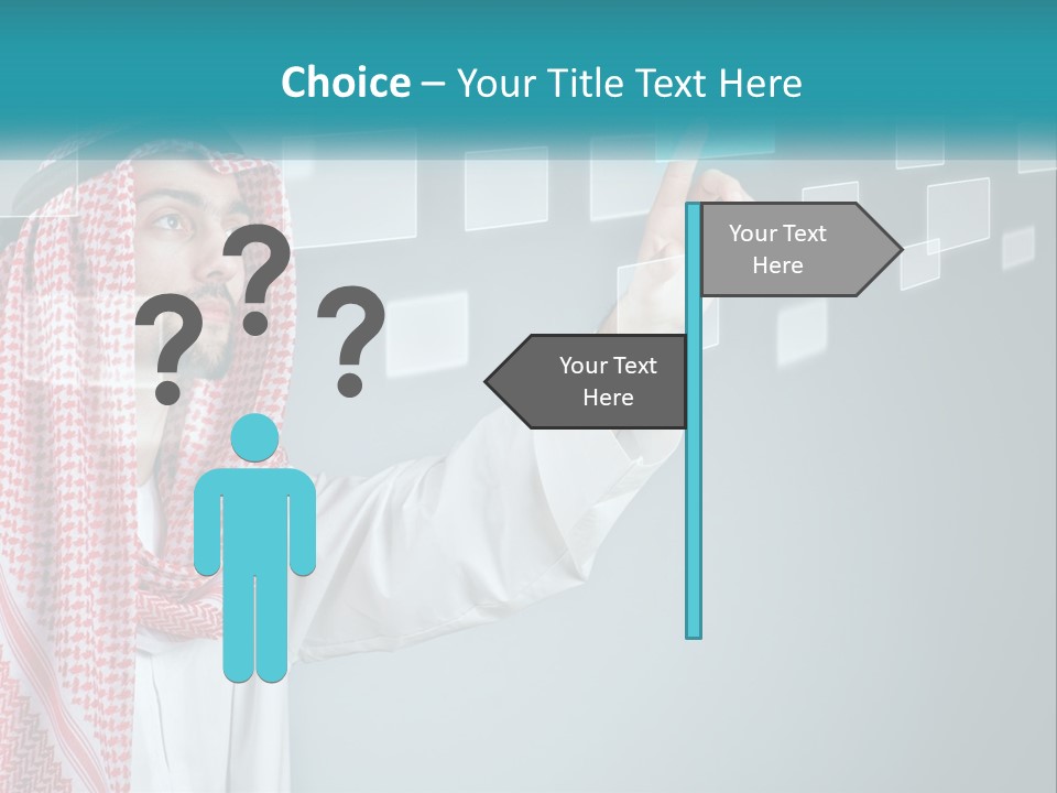 A Man In A Headscarf Is Pointing To A Screen PowerPoint Template