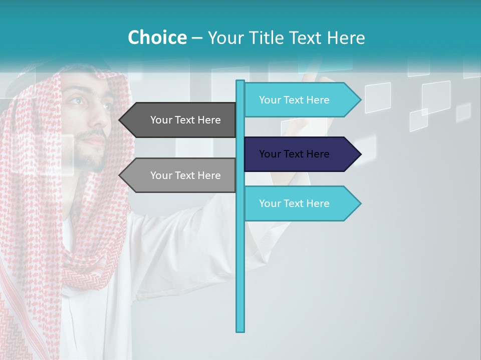A Man In A Headscarf Is Pointing To A Screen PowerPoint Template