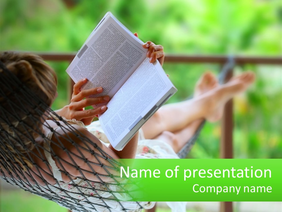 A Woman Reading A Book In A Hammock PowerPoint Template