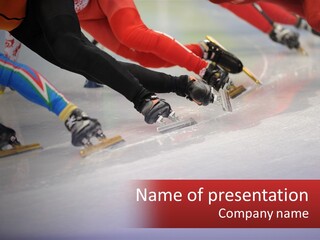 A Group Of People Riding Skis Down A Snow Covered Slope PowerPoint Template