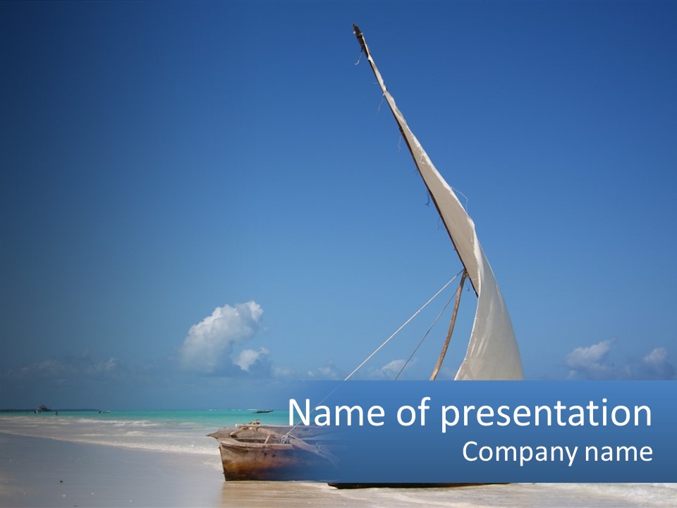 A Boat On The Beach With A Blue Sky In The Background PowerPoint Template