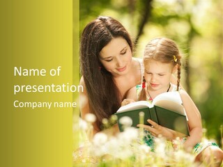 A Woman Reading A Book To A Little Girl PowerPoint Template