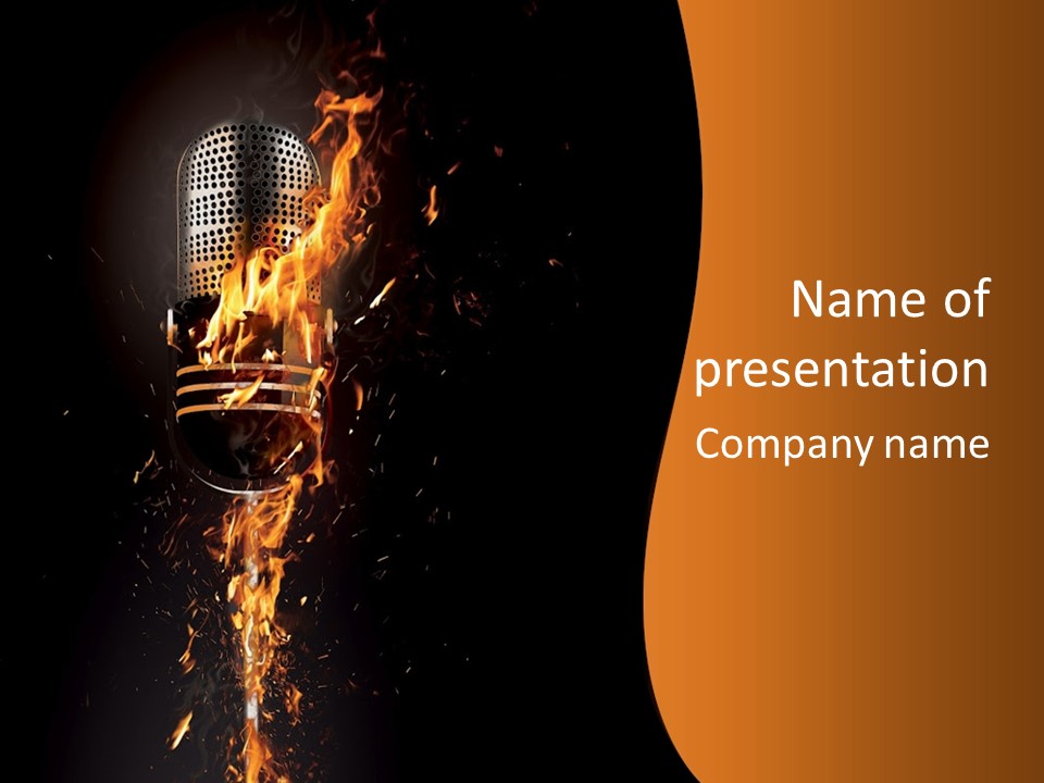 A Microphone On Fire With A Black Background PowerPoint Template
