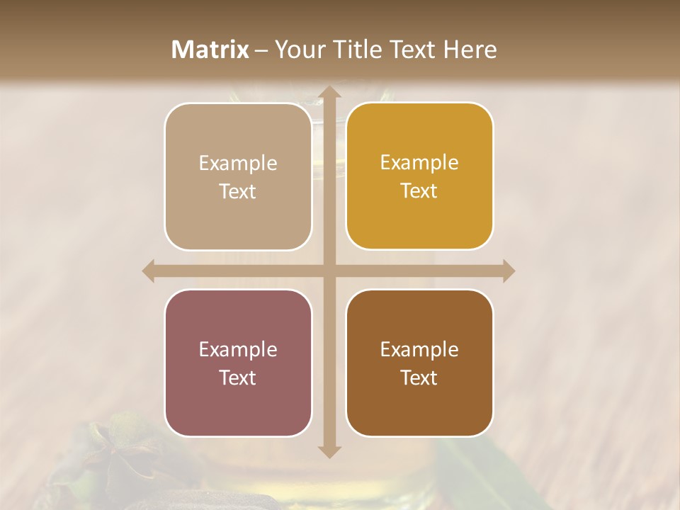 A Bottle Of Oil With A Green Leaf On A Wooden Table PowerPoint Template