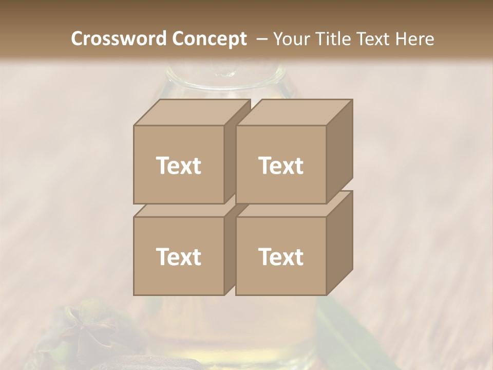 A Bottle Of Oil With A Green Leaf On A Wooden Table PowerPoint Template