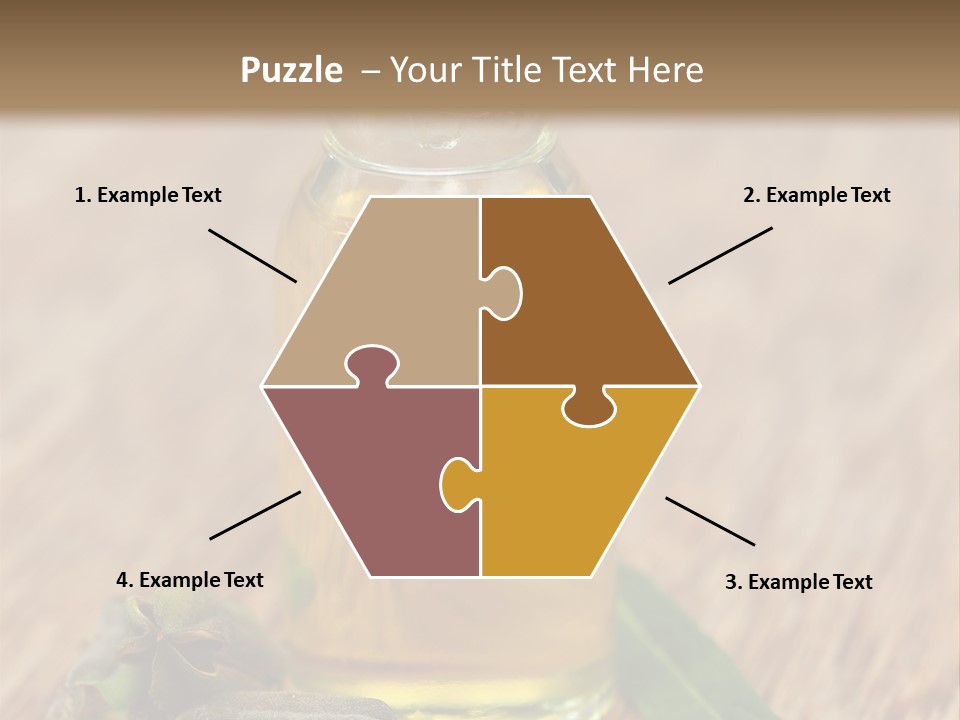 A Bottle Of Oil With A Green Leaf On A Wooden Table PowerPoint Template