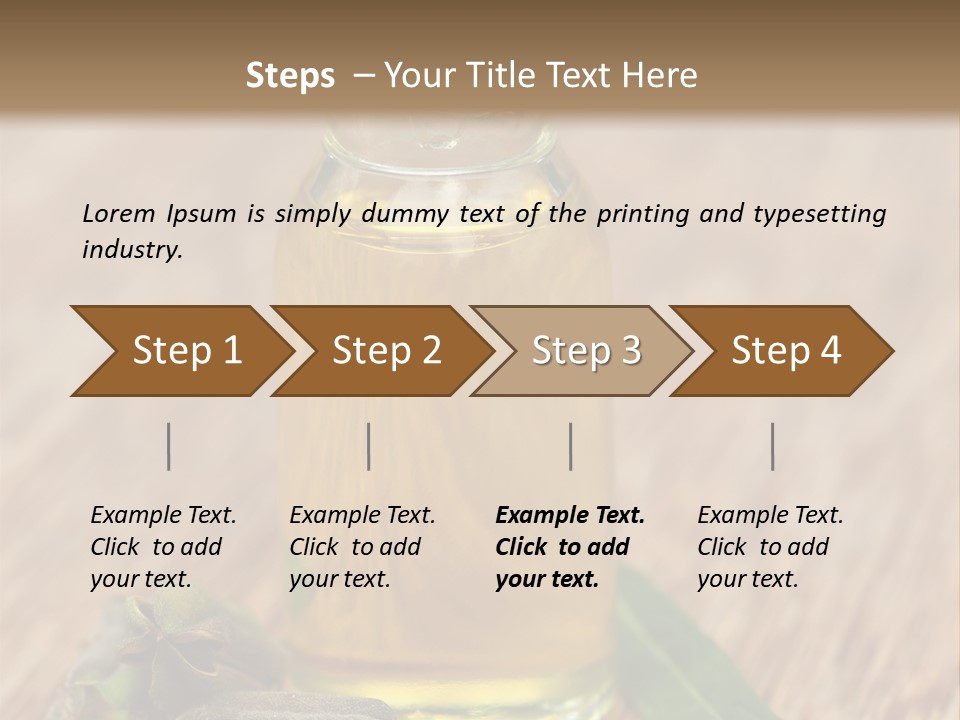 A Bottle Of Oil With A Green Leaf On A Wooden Table PowerPoint Template