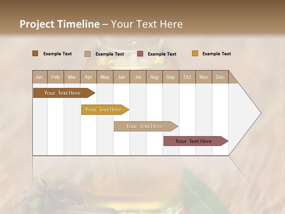 A Bottle Of Oil With A Green Leaf On A Wooden Table PowerPoint Template