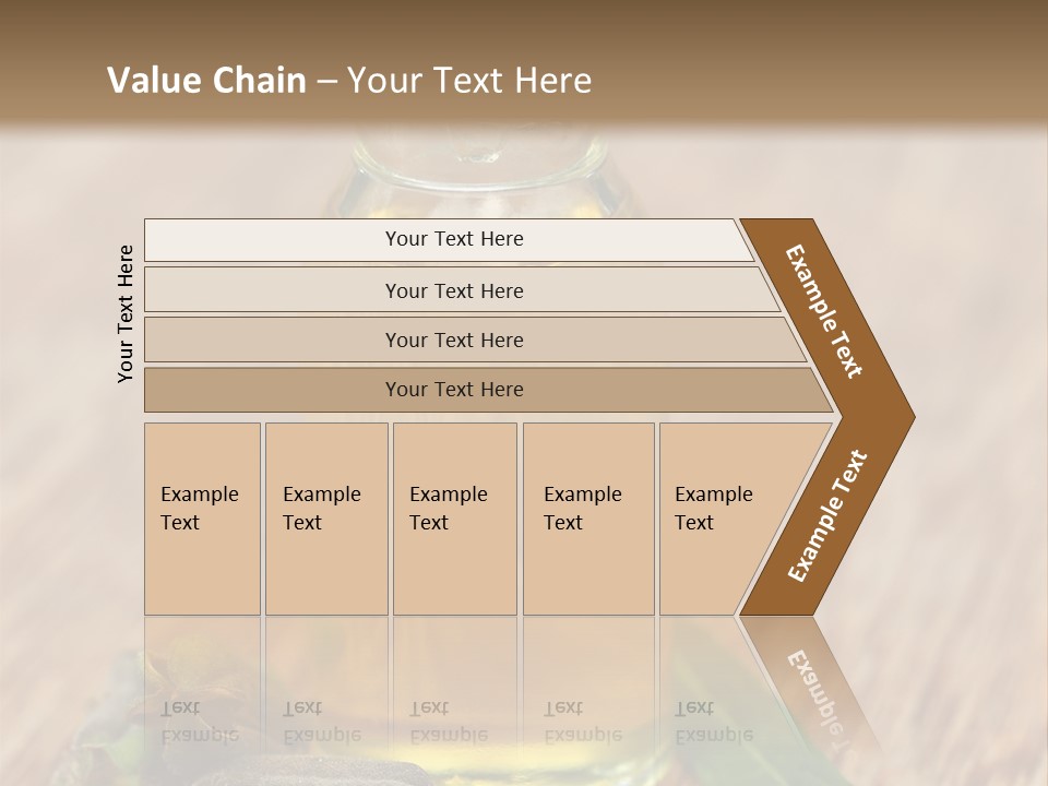 A Bottle Of Oil With A Green Leaf On A Wooden Table PowerPoint Template