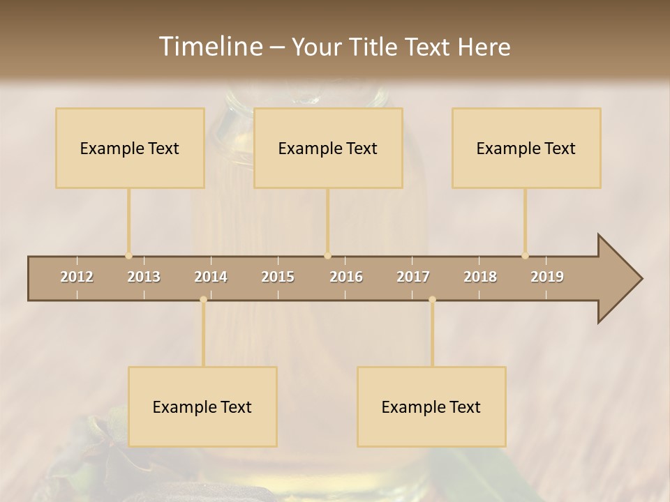 A Bottle Of Oil With A Green Leaf On A Wooden Table PowerPoint Template