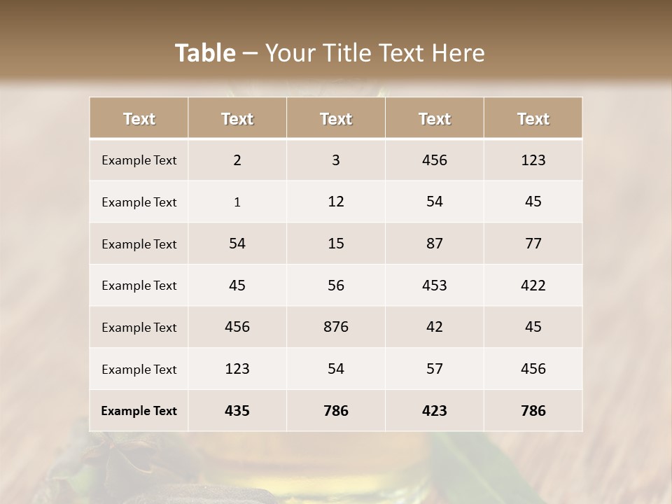 A Bottle Of Oil With A Green Leaf On A Wooden Table PowerPoint Template