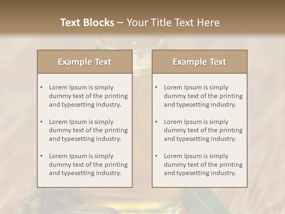 A Bottle Of Oil With A Green Leaf On A Wooden Table PowerPoint Template
