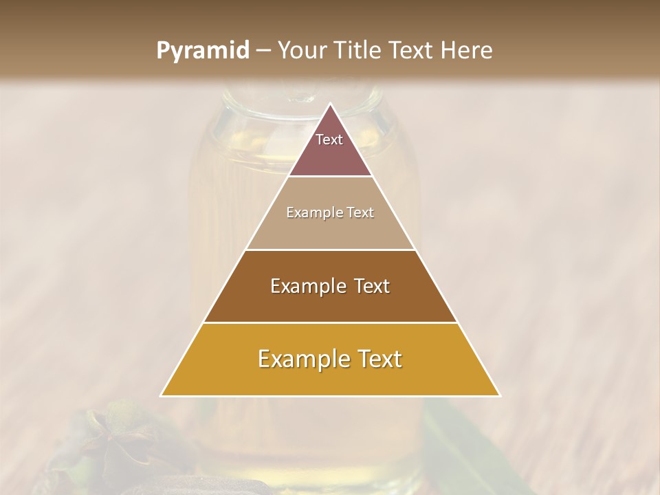 A Bottle Of Oil With A Green Leaf On A Wooden Table PowerPoint Template