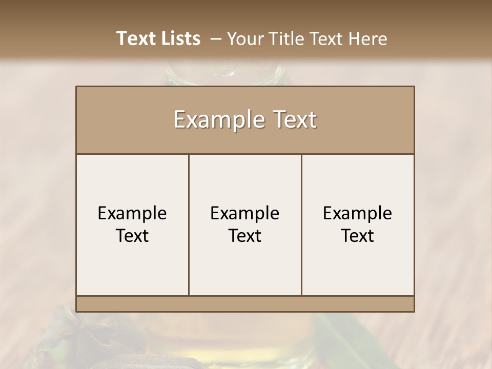 A Bottle Of Oil With A Green Leaf On A Wooden Table PowerPoint Template