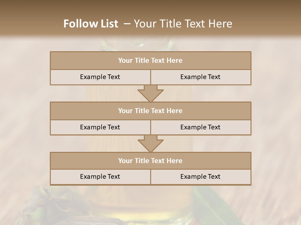 A Bottle Of Oil With A Green Leaf On A Wooden Table PowerPoint Template
