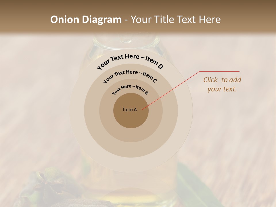 A Bottle Of Oil With A Green Leaf On A Wooden Table PowerPoint Template