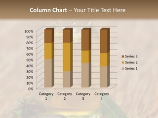 A Bottle Of Oil With A Green Leaf On A Wooden Table PowerPoint Template