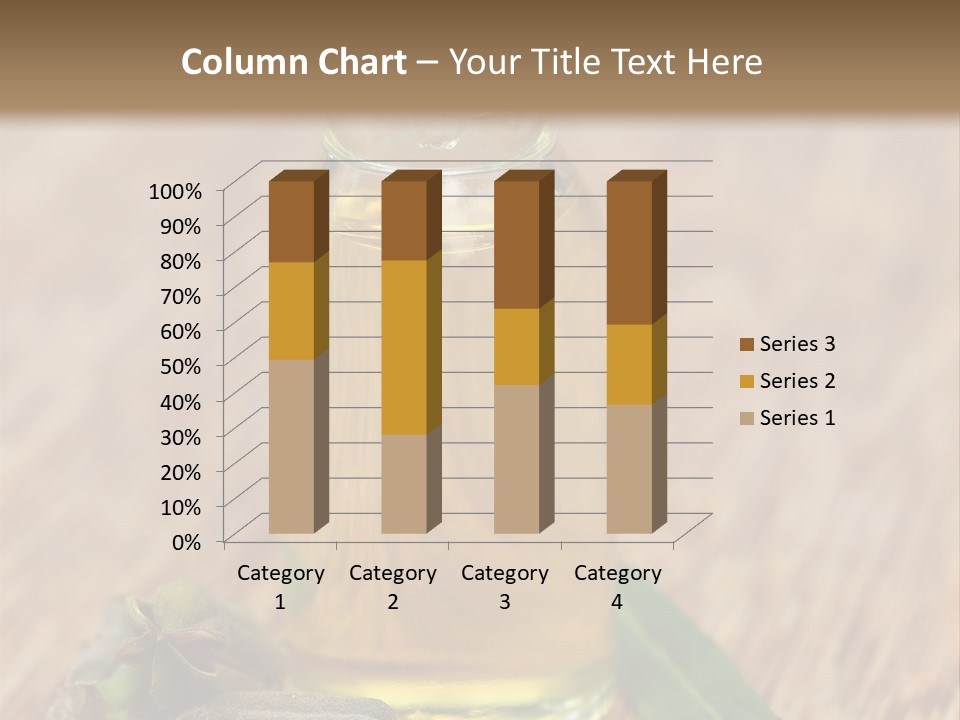 A Bottle Of Oil With A Green Leaf On A Wooden Table PowerPoint Template