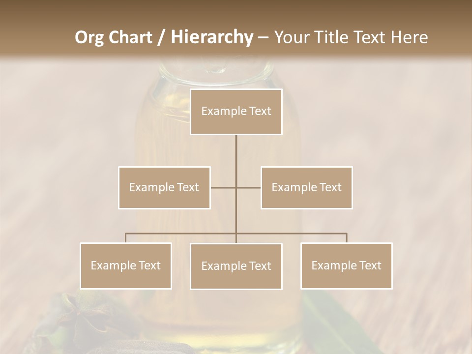 A Bottle Of Oil With A Green Leaf On A Wooden Table PowerPoint Template