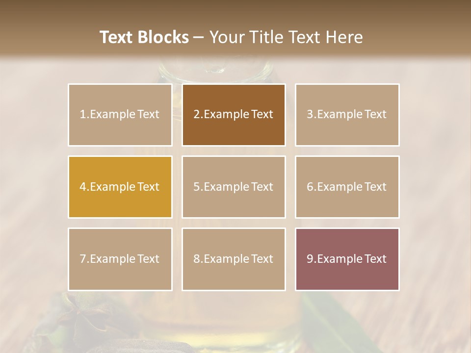 A Bottle Of Oil With A Green Leaf On A Wooden Table PowerPoint Template