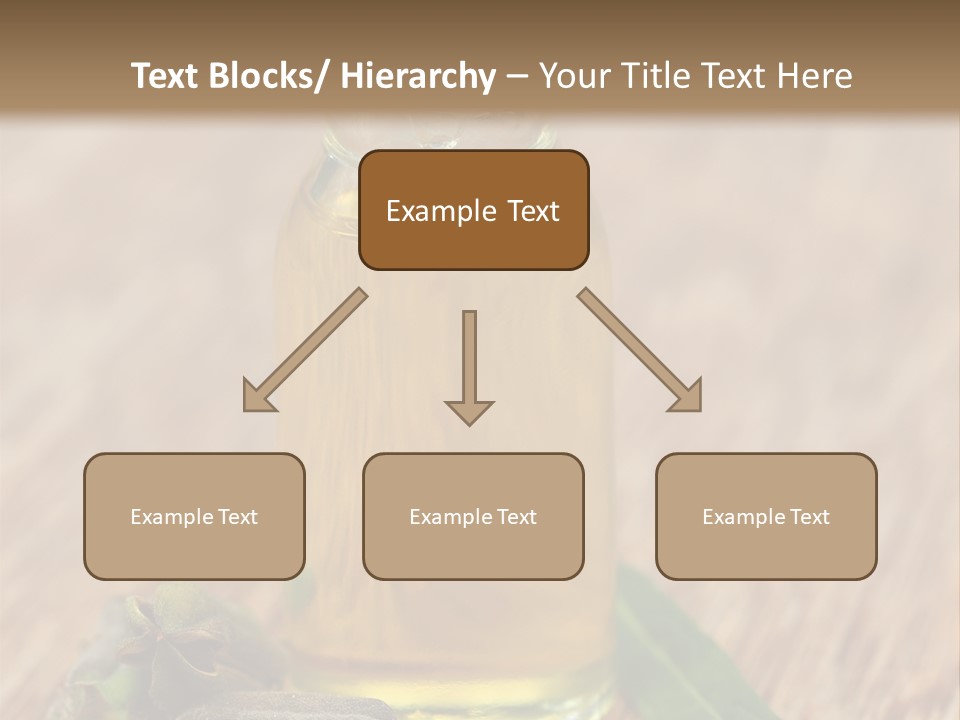 A Bottle Of Oil With A Green Leaf On A Wooden Table PowerPoint Template