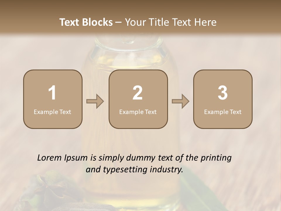 A Bottle Of Oil With A Green Leaf On A Wooden Table PowerPoint Template