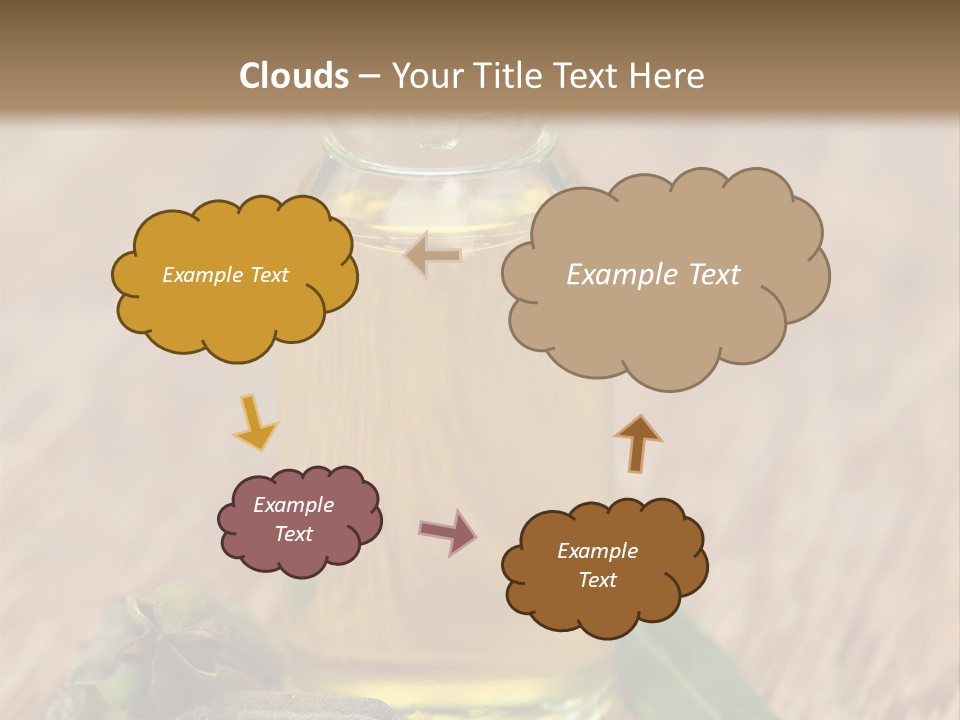 A Bottle Of Oil With A Green Leaf On A Wooden Table PowerPoint Template