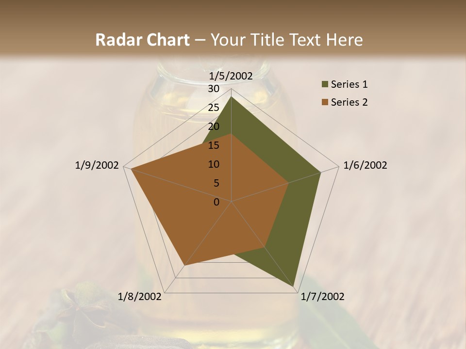 A Bottle Of Oil With A Green Leaf On A Wooden Table PowerPoint Template