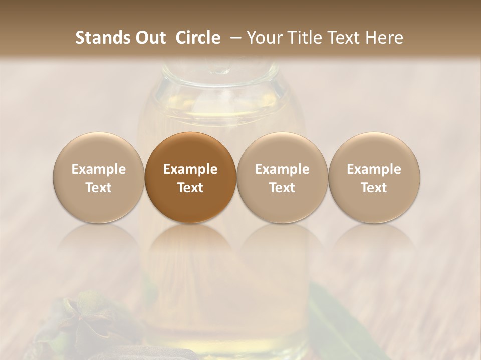 A Bottle Of Oil With A Green Leaf On A Wooden Table PowerPoint Template