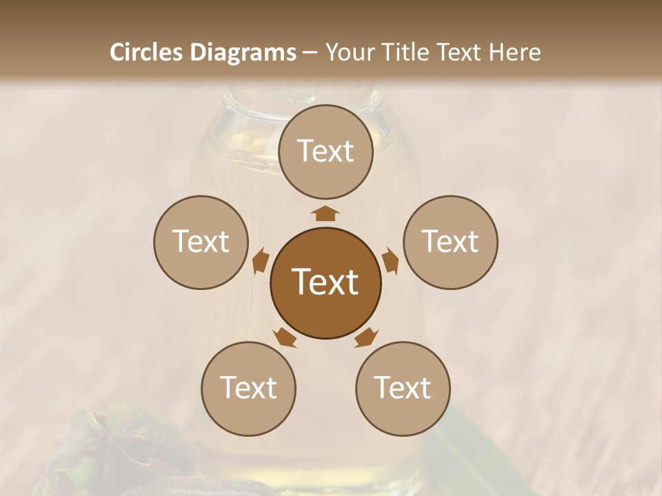 A Bottle Of Oil With A Green Leaf On A Wooden Table PowerPoint Template