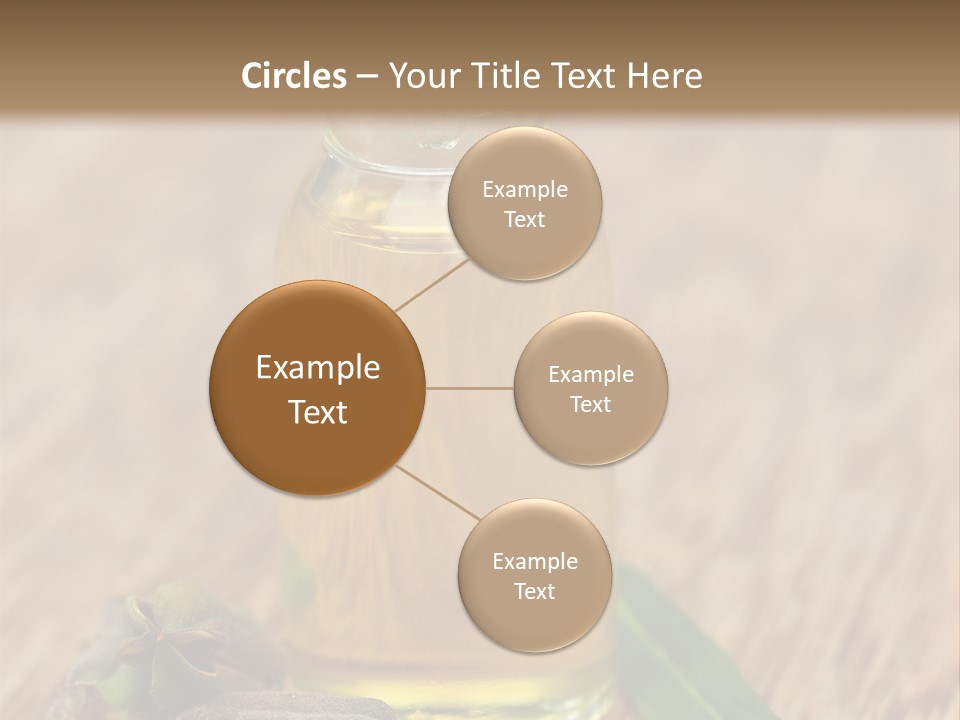 A Bottle Of Oil With A Green Leaf On A Wooden Table PowerPoint Template