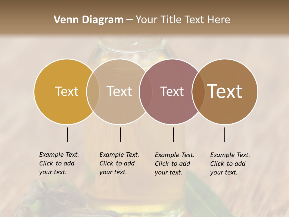 A Bottle Of Oil With A Green Leaf On A Wooden Table PowerPoint Template