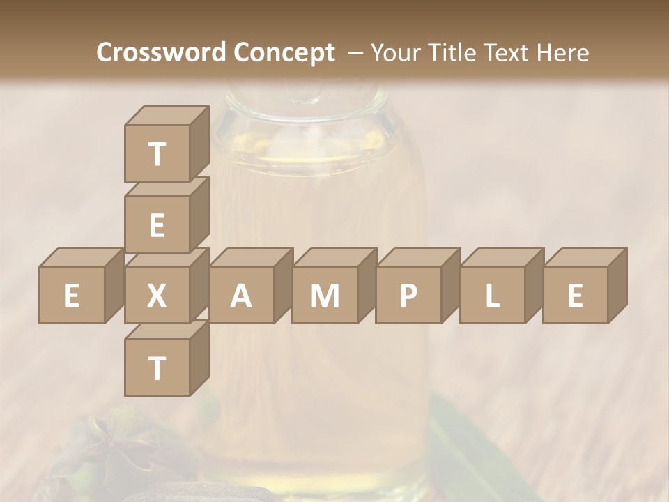 A Bottle Of Oil With A Green Leaf On A Wooden Table PowerPoint Template