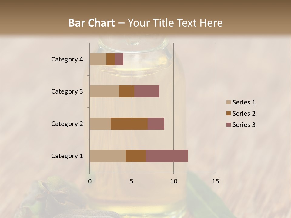 A Bottle Of Oil With A Green Leaf On A Wooden Table PowerPoint Template