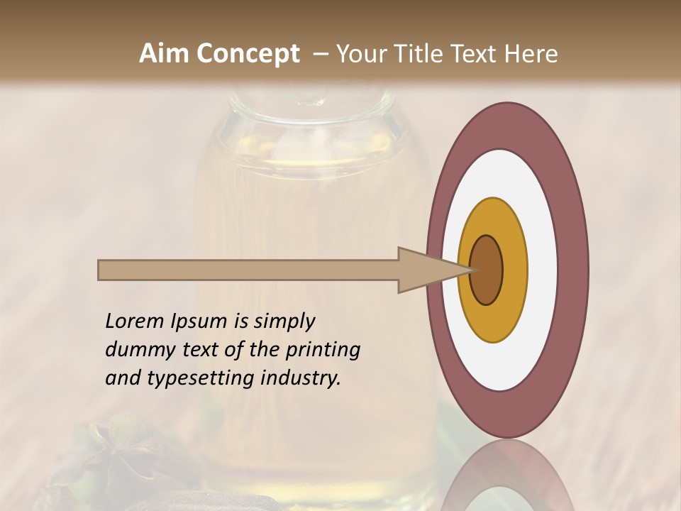 A Bottle Of Oil With A Green Leaf On A Wooden Table PowerPoint Template