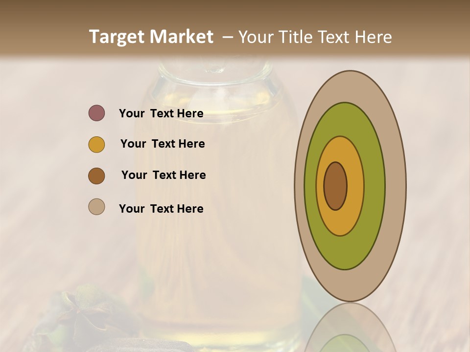 A Bottle Of Oil With A Green Leaf On A Wooden Table PowerPoint Template