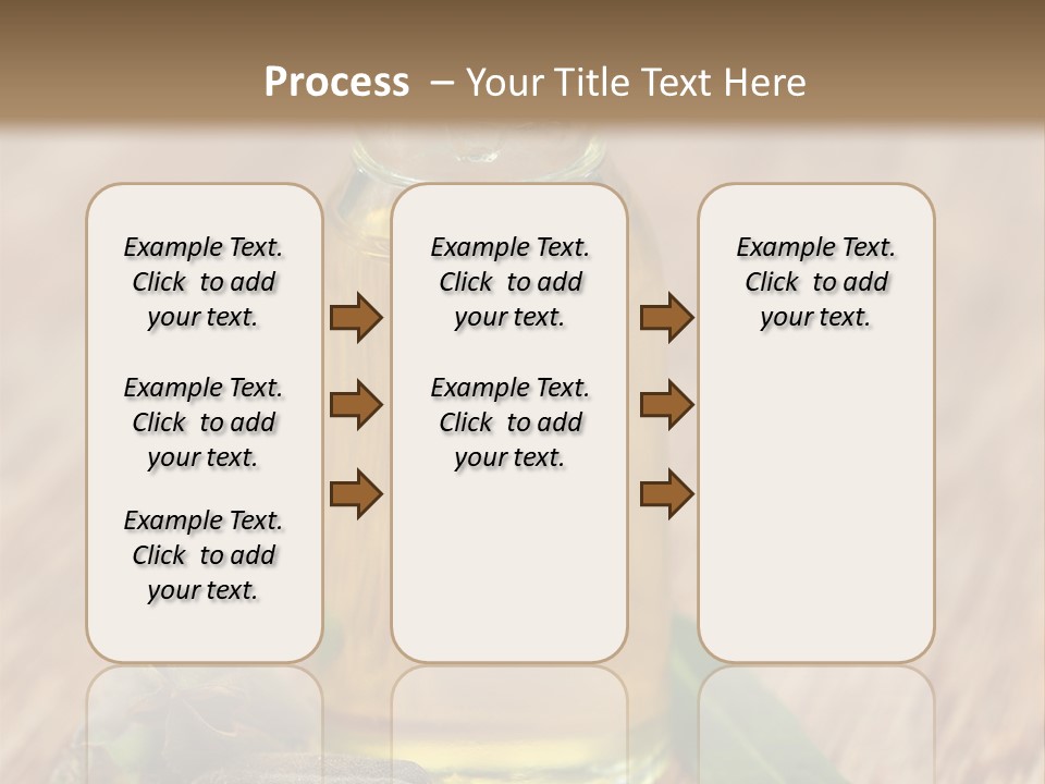 A Bottle Of Oil With A Green Leaf On A Wooden Table PowerPoint Template