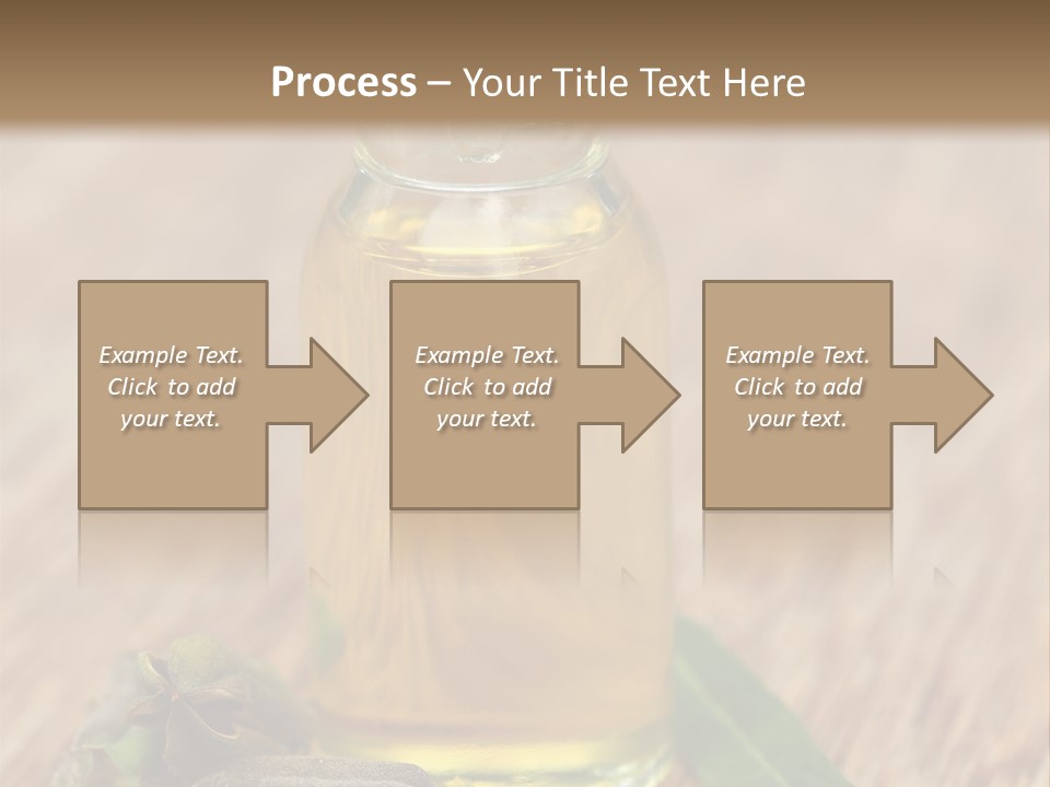 A Bottle Of Oil With A Green Leaf On A Wooden Table PowerPoint Template