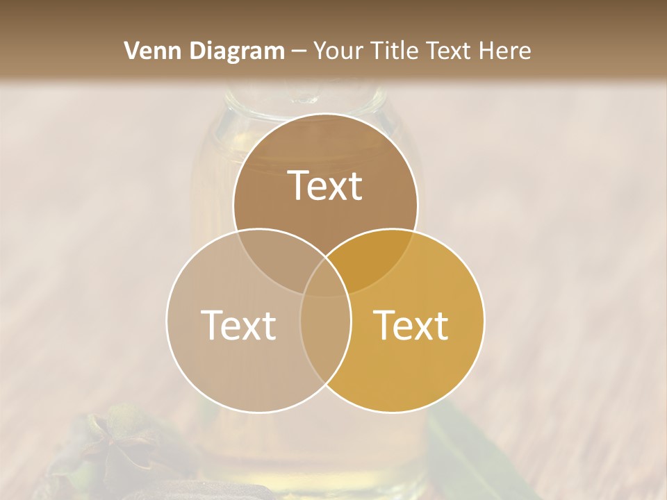 A Bottle Of Oil With A Green Leaf On A Wooden Table PowerPoint Template