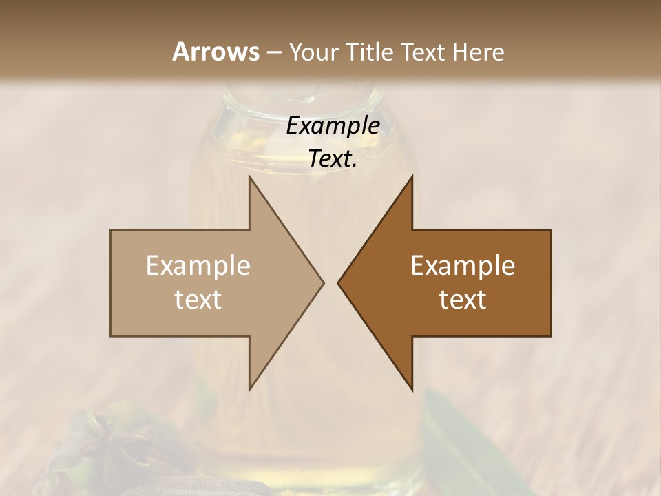 A Bottle Of Oil With A Green Leaf On A Wooden Table PowerPoint Template