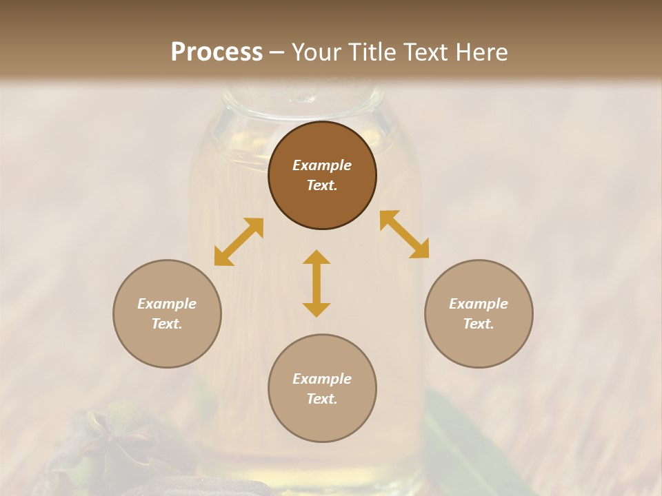 A Bottle Of Oil With A Green Leaf On A Wooden Table PowerPoint Template