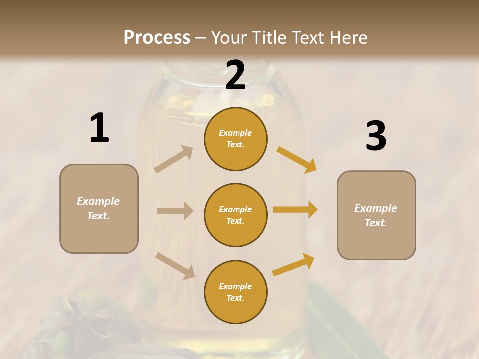 A Bottle Of Oil With A Green Leaf On A Wooden Table PowerPoint Template