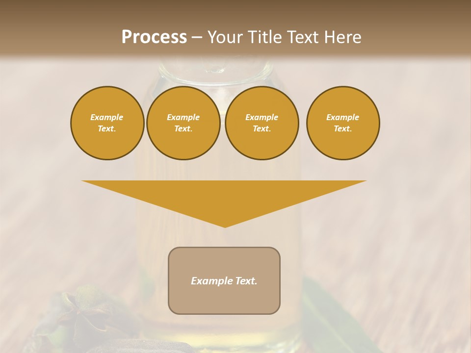 A Bottle Of Oil With A Green Leaf On A Wooden Table PowerPoint Template