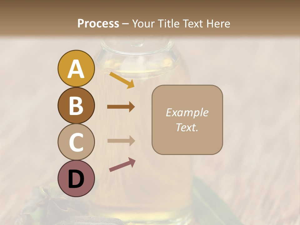 A Bottle Of Oil With A Green Leaf On A Wooden Table PowerPoint Template