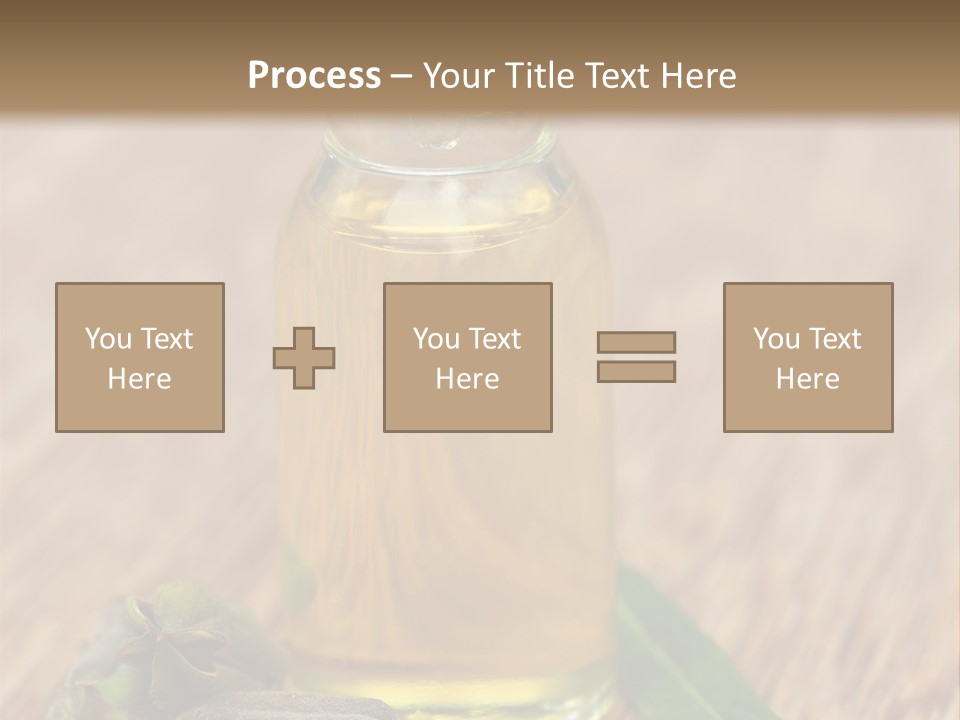 A Bottle Of Oil With A Green Leaf On A Wooden Table PowerPoint Template