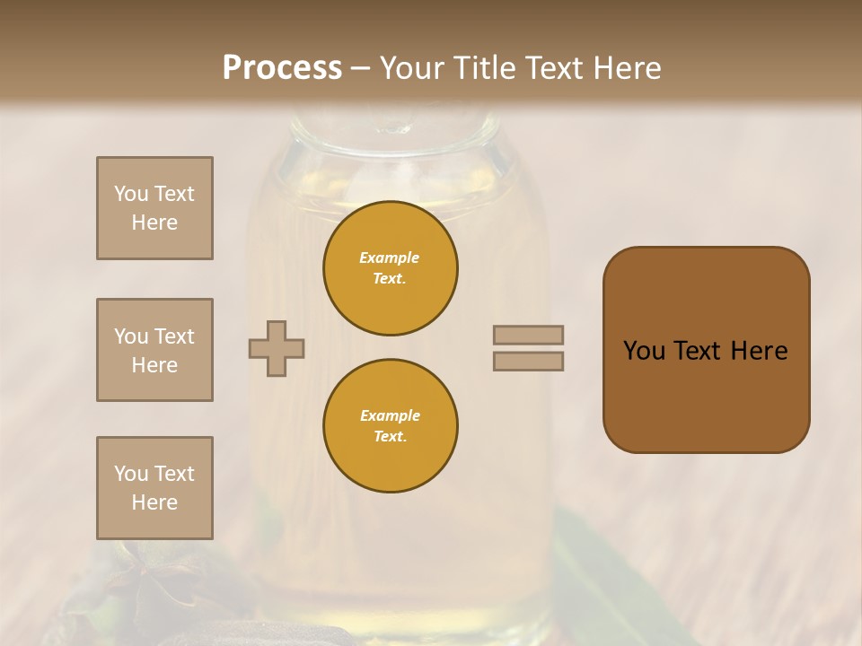 A Bottle Of Oil With A Green Leaf On A Wooden Table PowerPoint Template